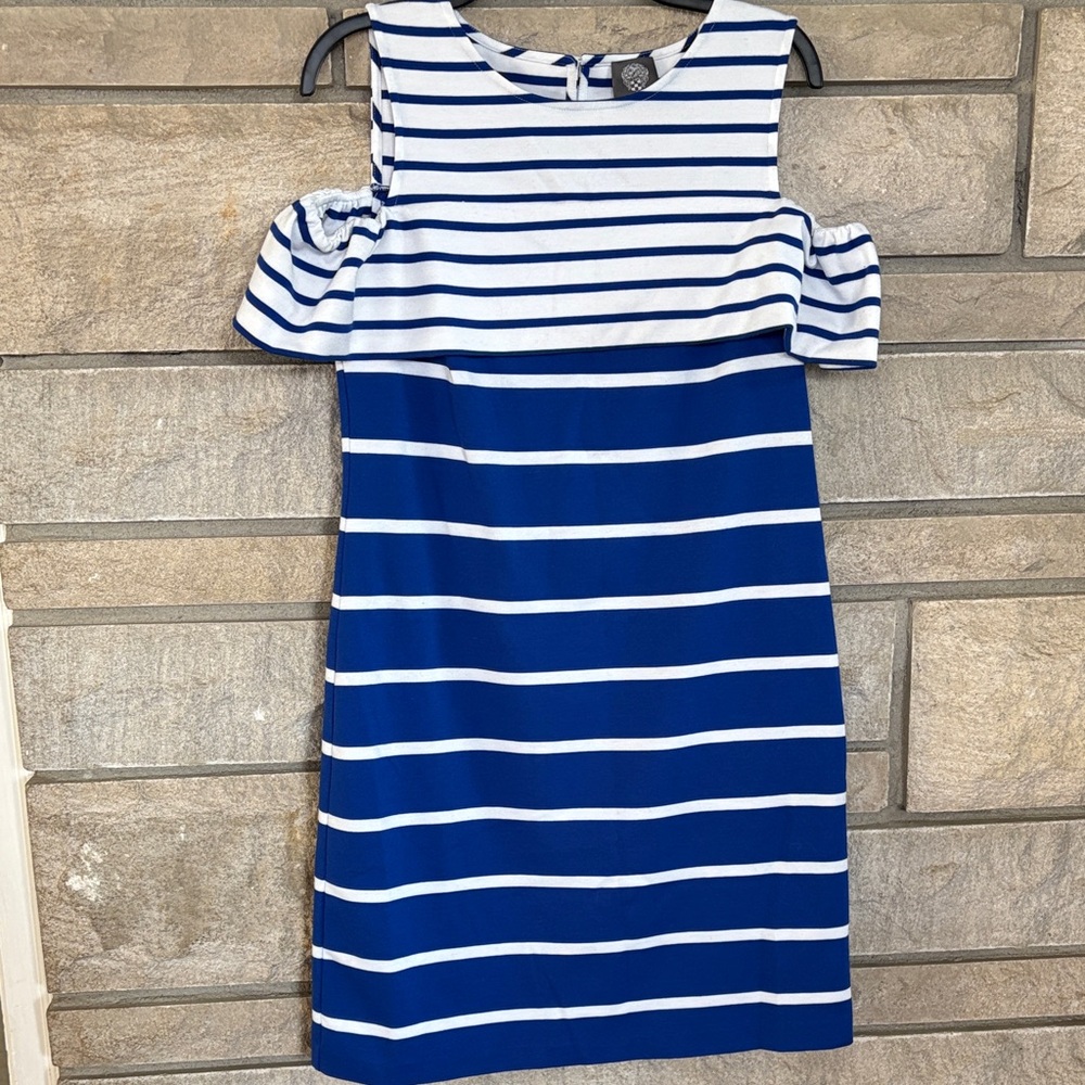 Vince Camuto Striped Cold-Shoulder Midi Dress